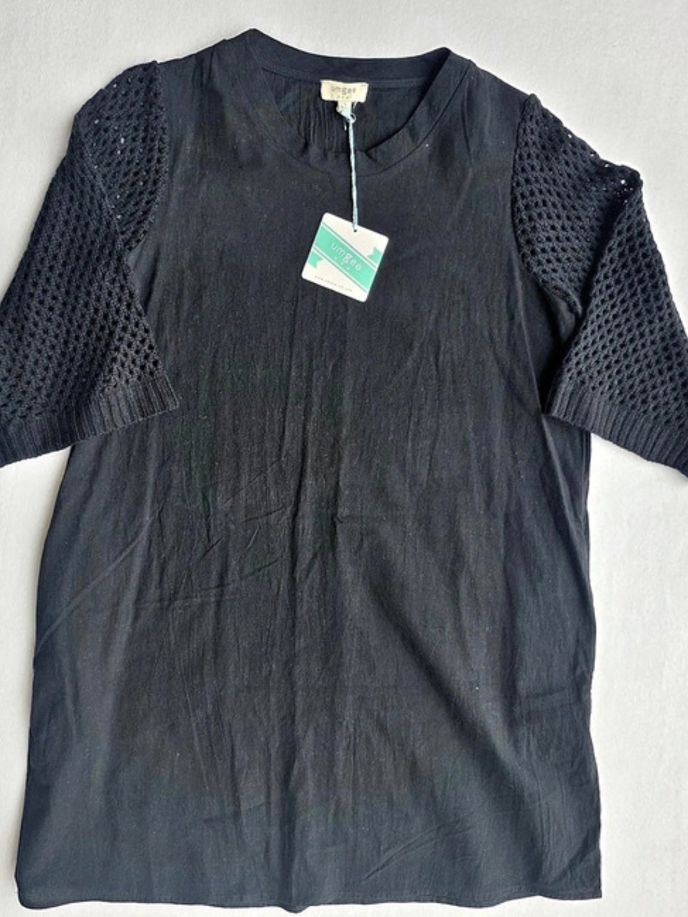 Umgee Crochet Sleeve Top Mini Dress Black Small Boho Minimalist Casual